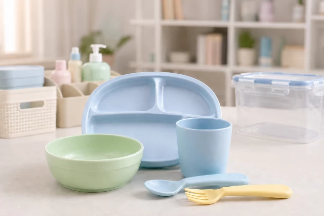 Plastic injection molded household products with kids tableware as the main focus
